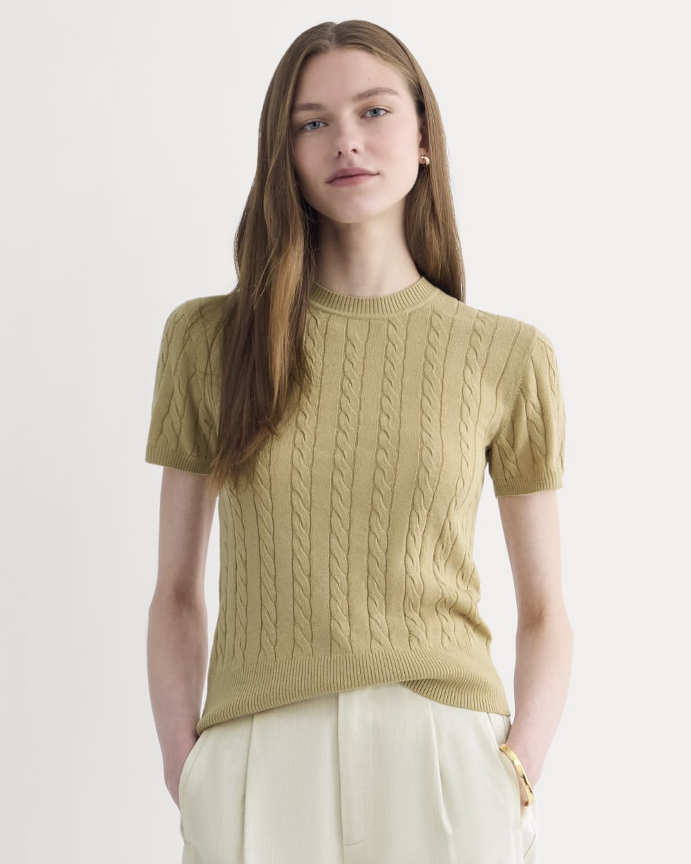 The Cable Crew in Cotton Cashmere in Classic Khaki — front view