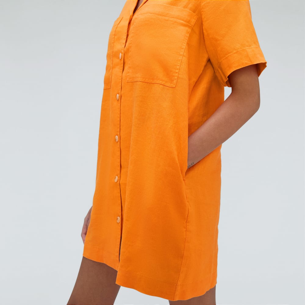 The Linen Workwear Dress in Turmeric — detail view