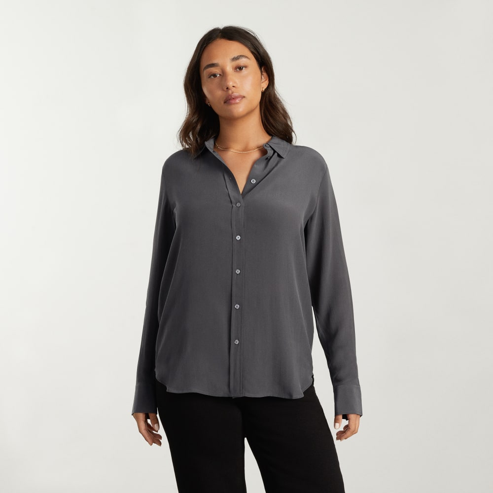 The Must-Have Shirt in Washable Silk in Slate Grey — detail view
