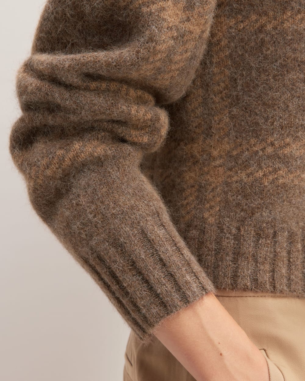 The Alpaca V-Neck Cropped Cardigan in Cocoa / Tiger's Eye — detail view