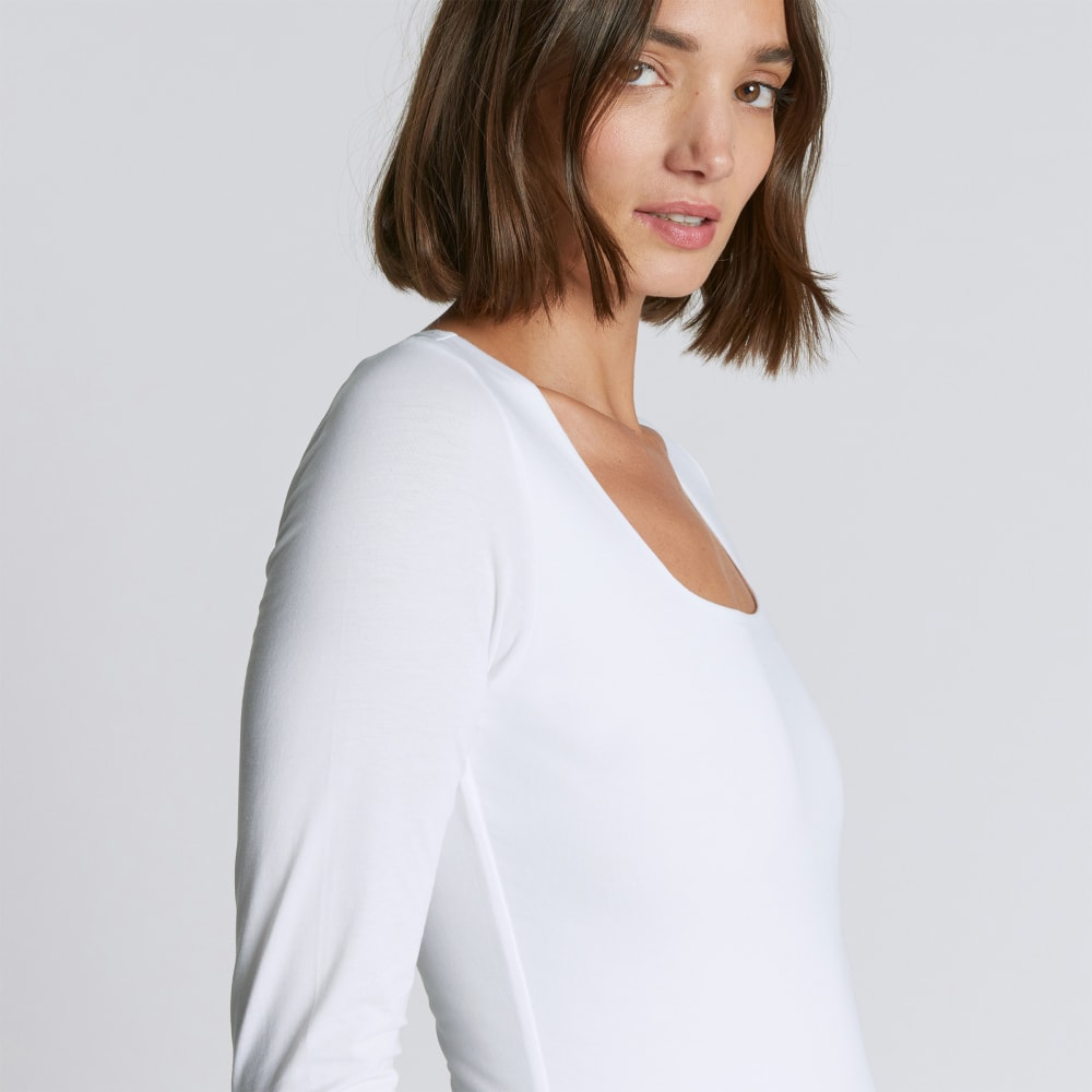 The Long-Sleeve Supima® Square-Neck Bodysuit in White — detail view
