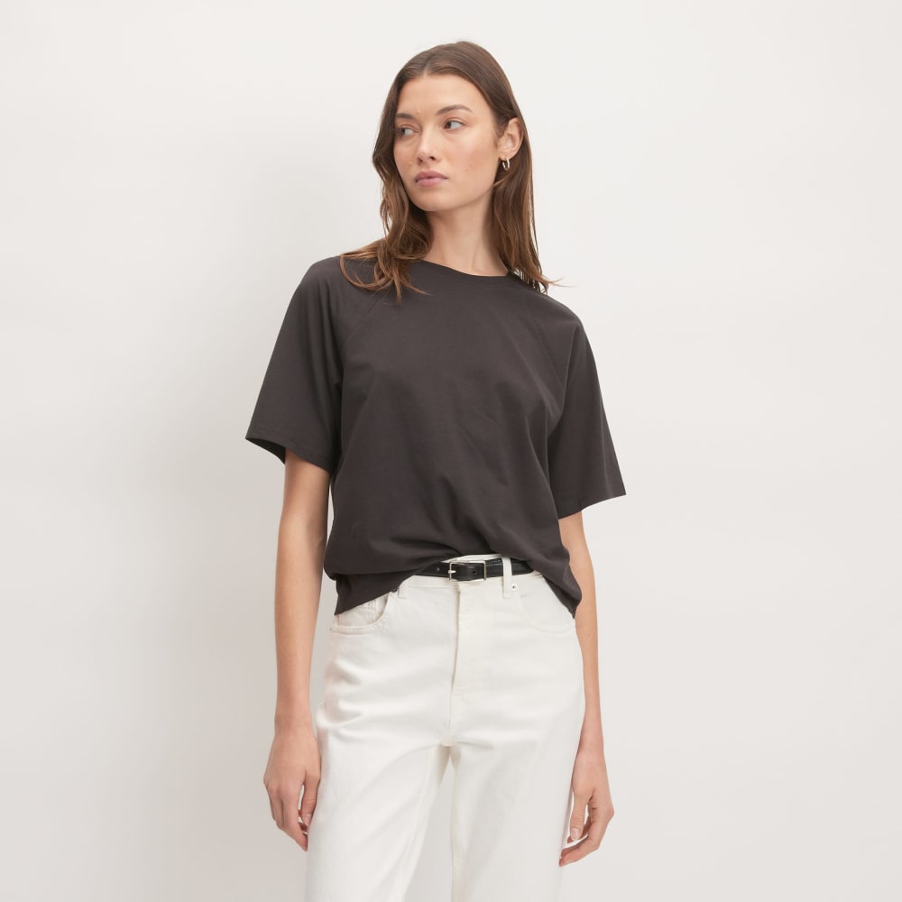 The Organic Cotton Raglan Tee in Vintage Black — front view