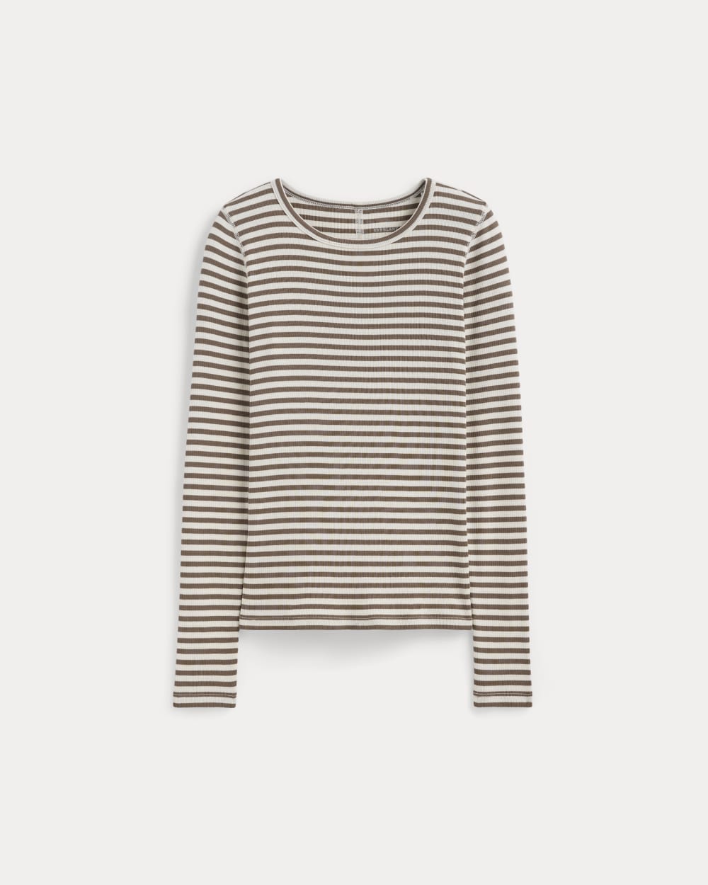 The Luxe Rib Long-Sleeve Crew in Bone / Deep Taupe — alternate view