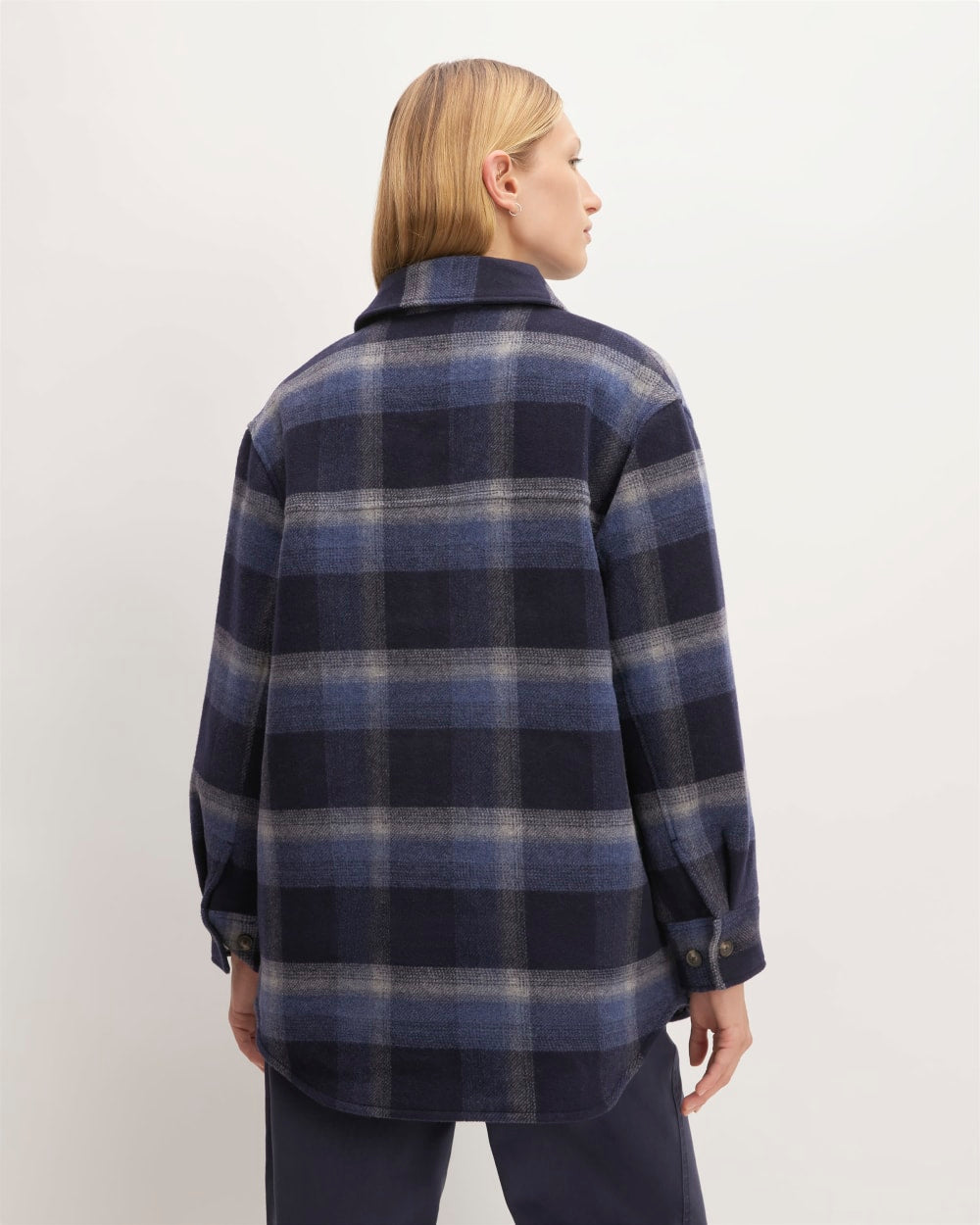 The Italian ReWool® Oversized Shirt Jacket in Navy / Shadow Plaid — detail view