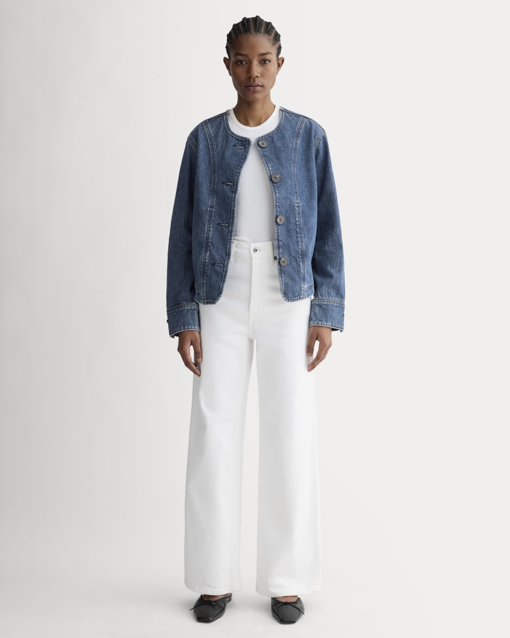 The Denim Barrel Jacket in Deep Atlantic — detail view