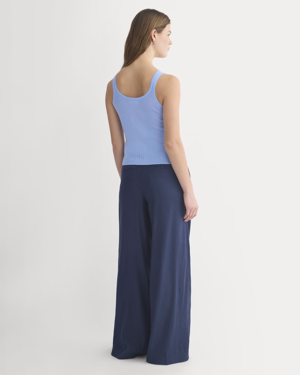 The Light Ribbed Cami in Ultrasoft Merino in Open Air Blue — detail view
