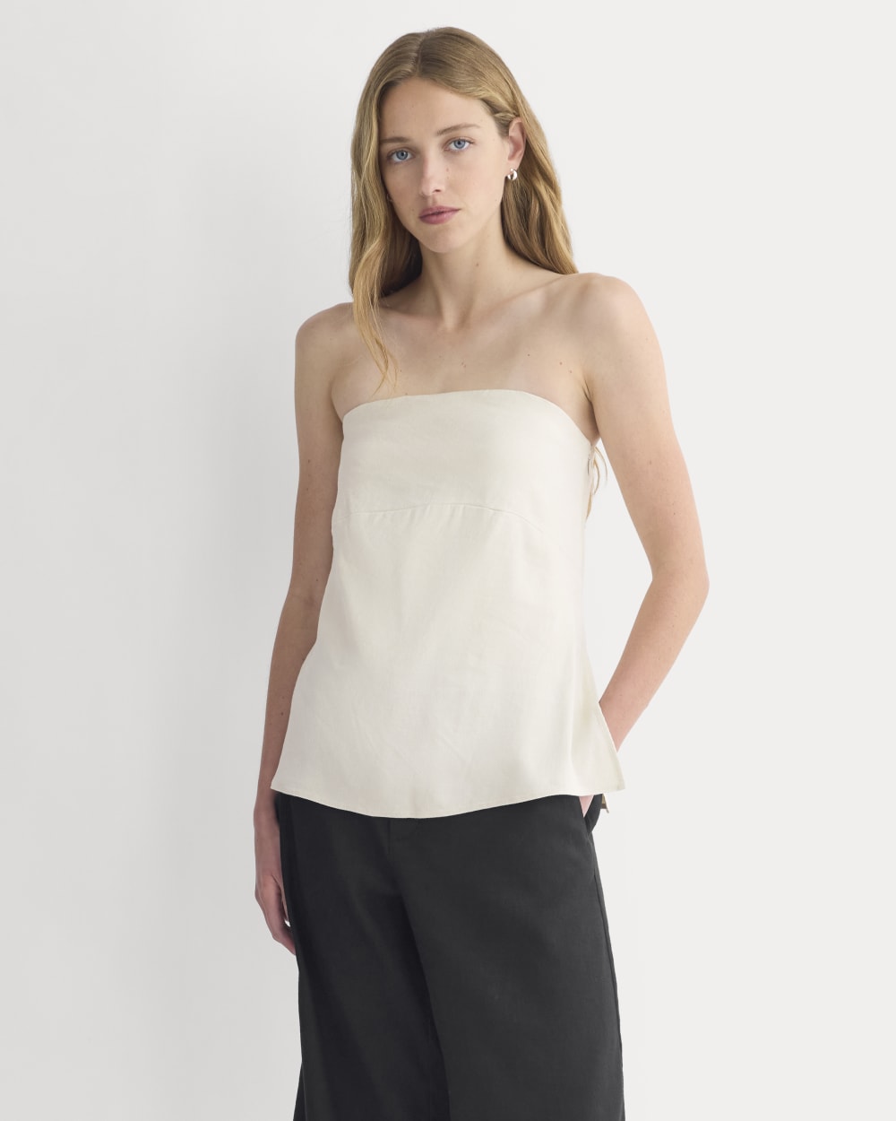 Tube Top in Stretch Linen in Birch — front view