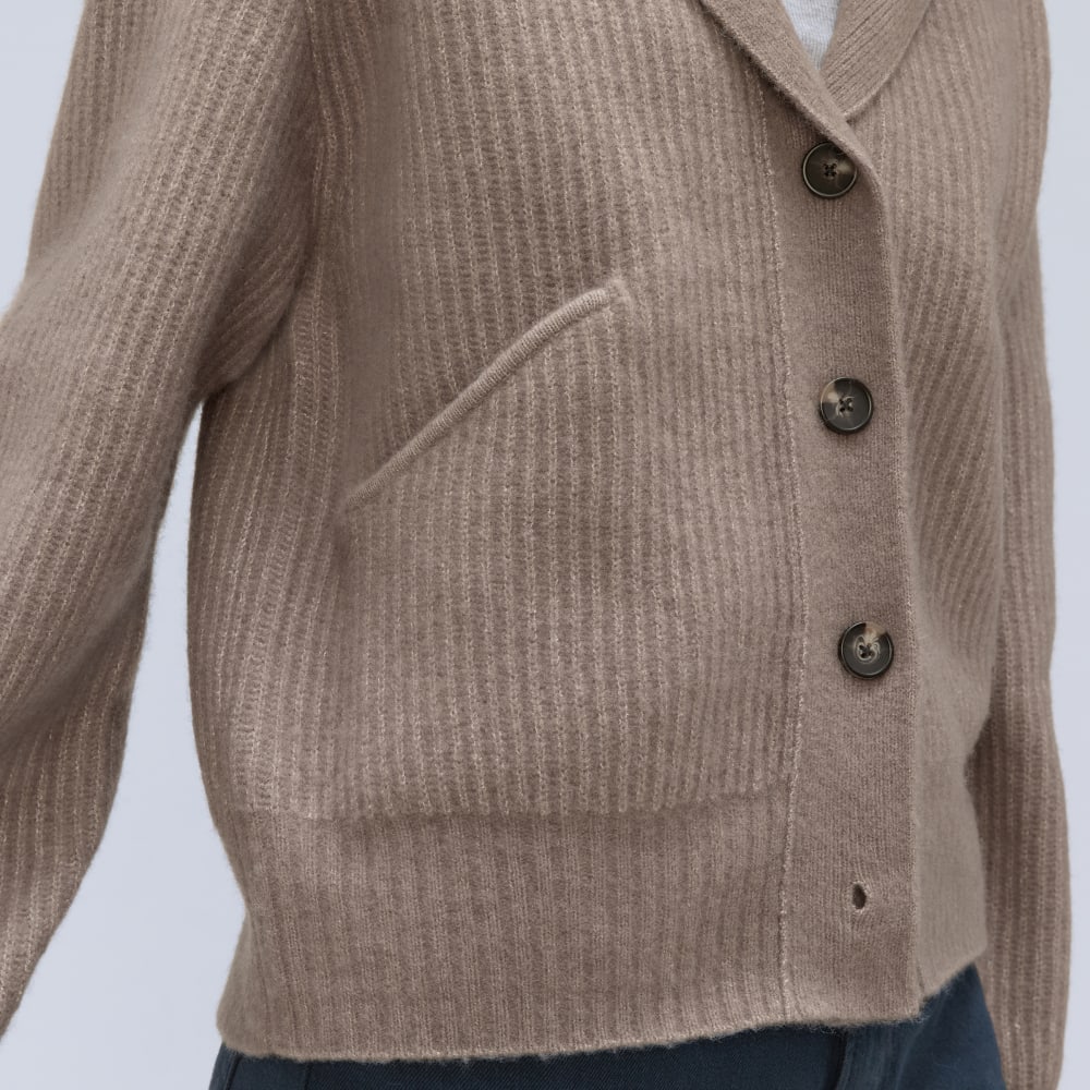 The Cozy-Stretch Hooded Cardigan in Taupe Grey — detail view