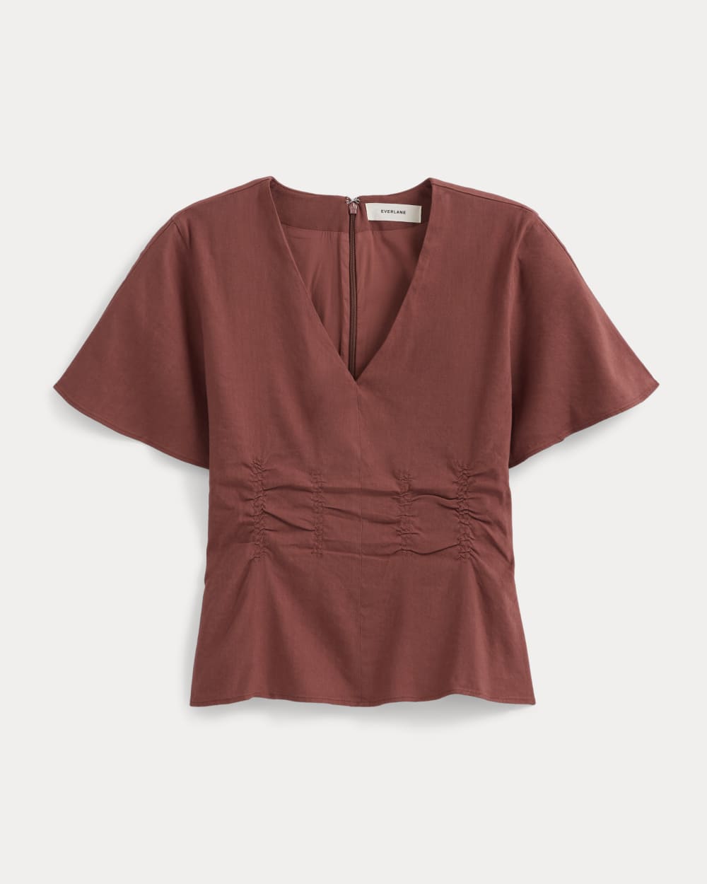 Cinched Top in Stretch Linen in Henna Red — alternate view