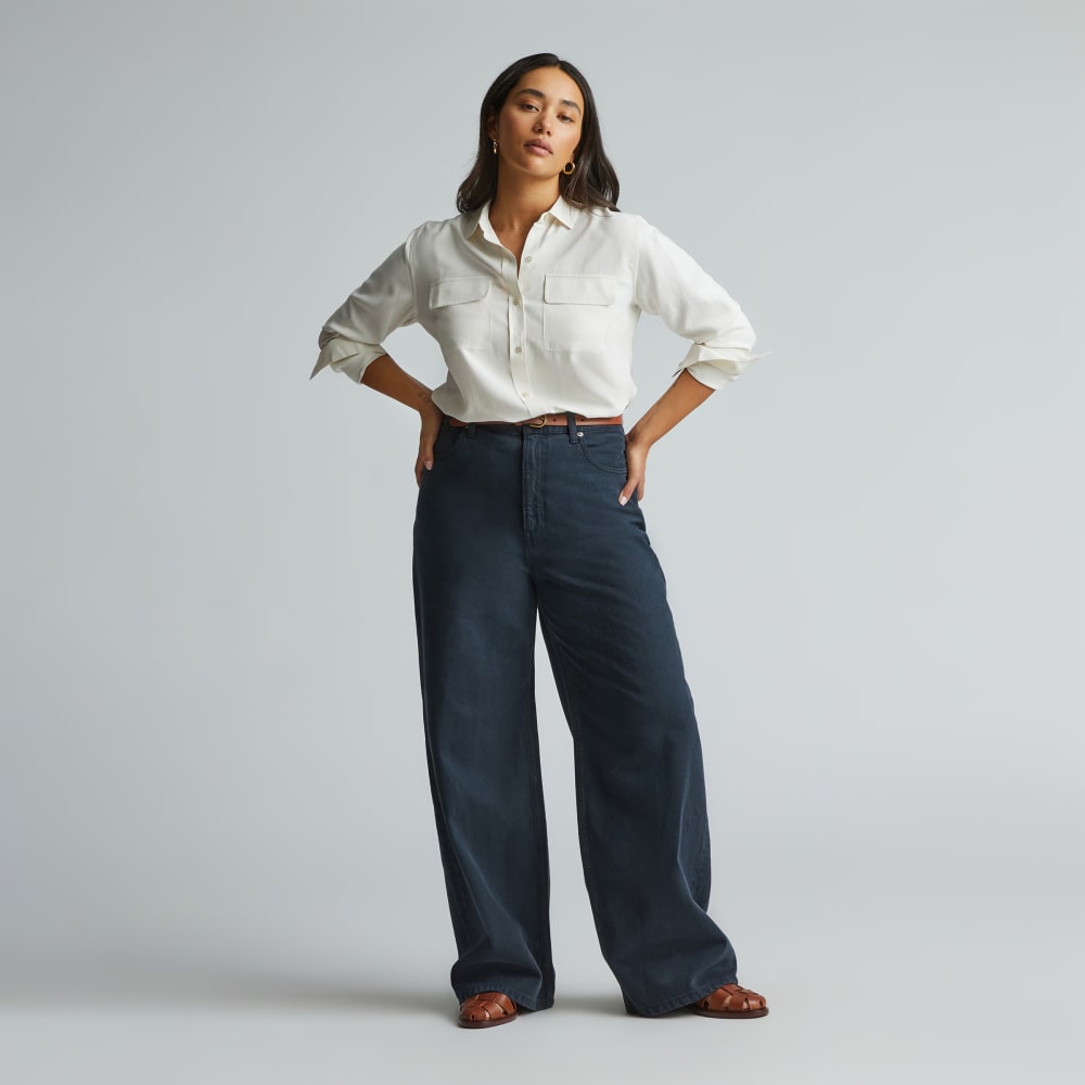 The Washable Silk Relaxed Shirt in Bone — detail view