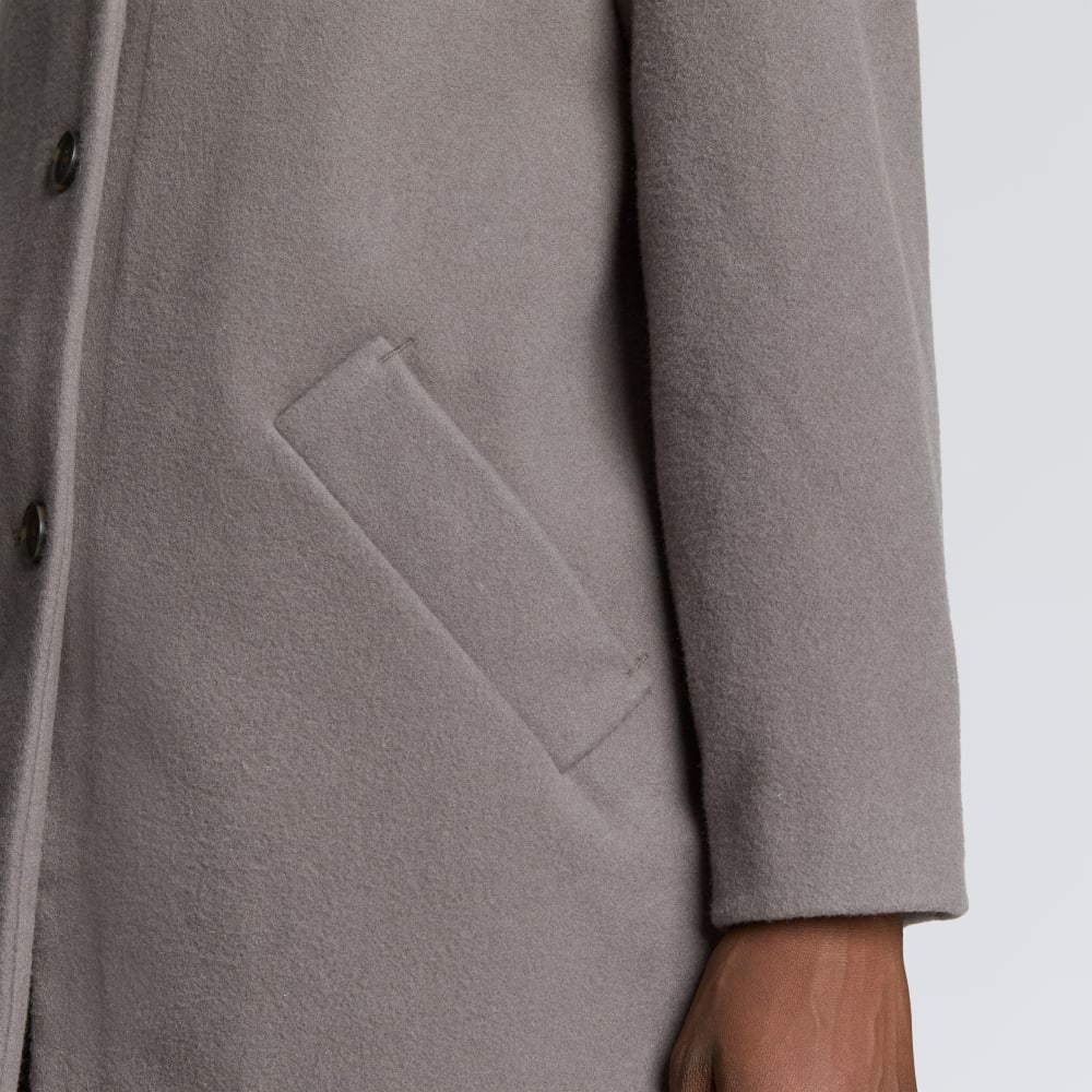 The Italian ReWool® Cocoon Coat in Taupe Grey — detail view