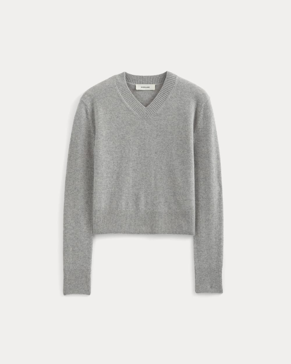 Cashmere Cropped High-V Sweater in Light Heather Grey — alternate view