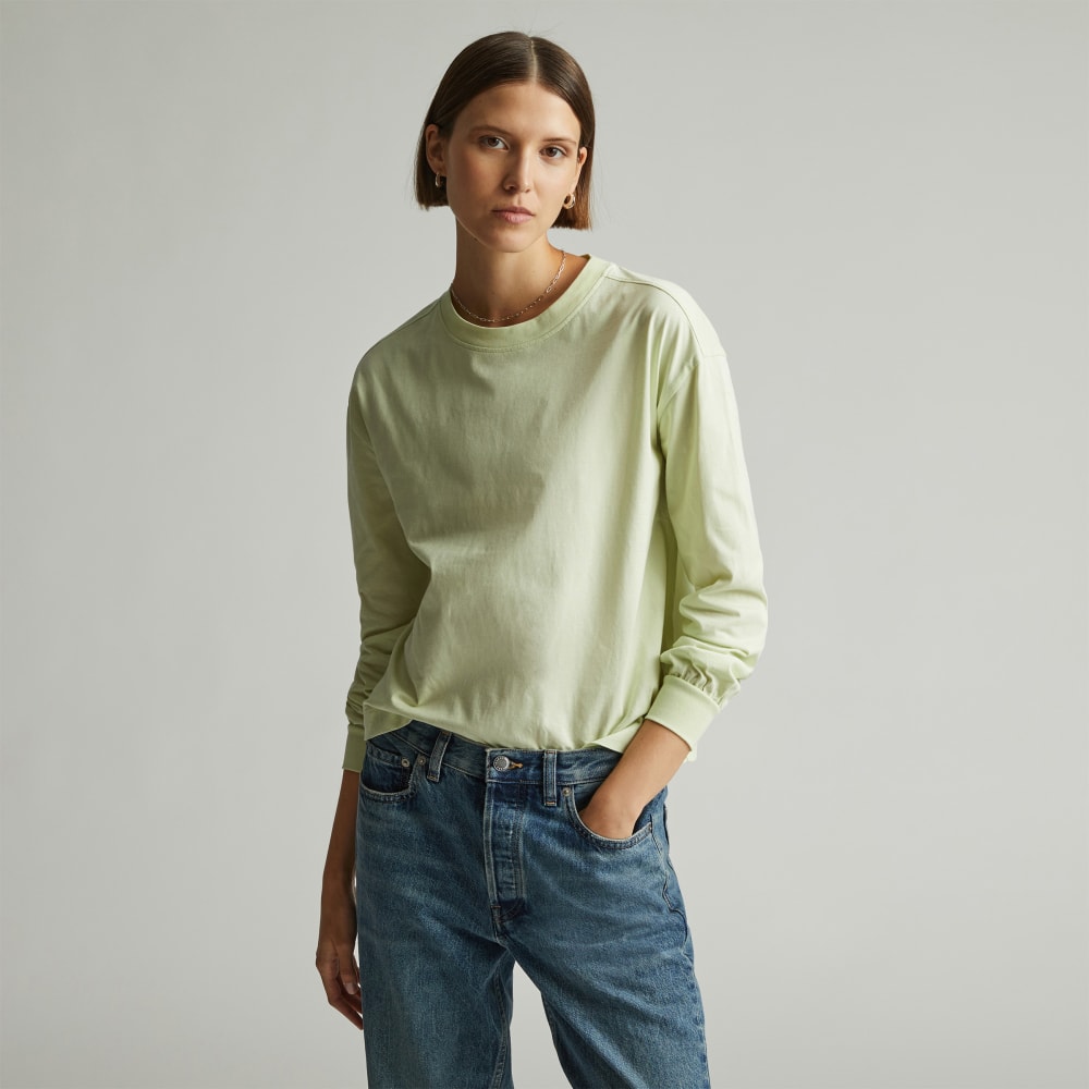 The Organic Cotton Long-Sleeve Tee in Seafoam Green — front view