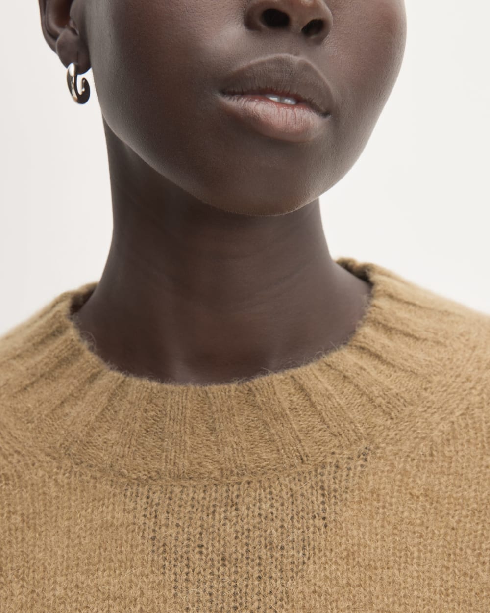 The Alpaca Cropped Crewneck Sweater in Tiger's Eye — detail view