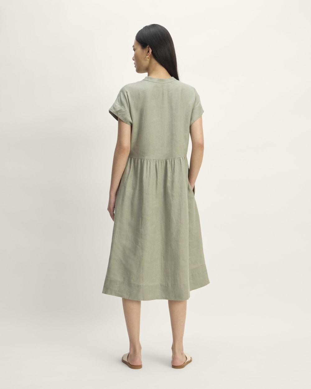 The Craft Dress in Linen in Sage Green — detail view