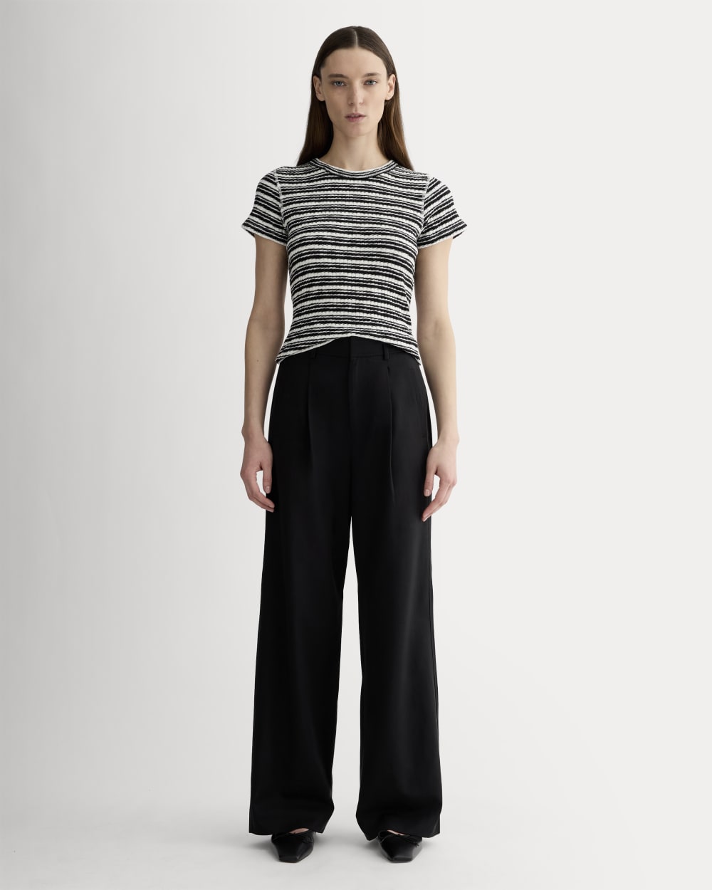 The Cozy Rib Tee in Bone / Black — detail view
