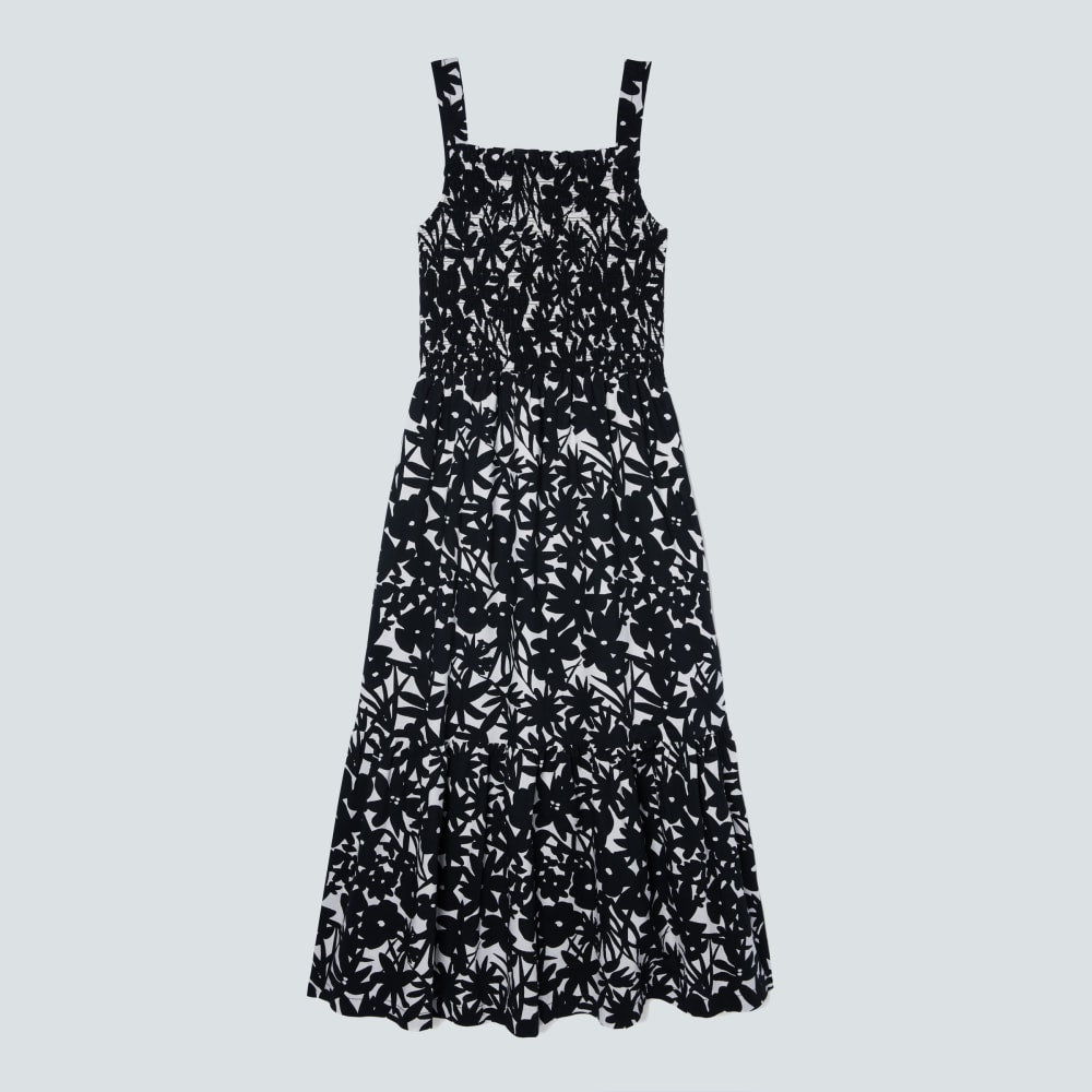 The Smock Dress in Black / Canvas Floral — front view