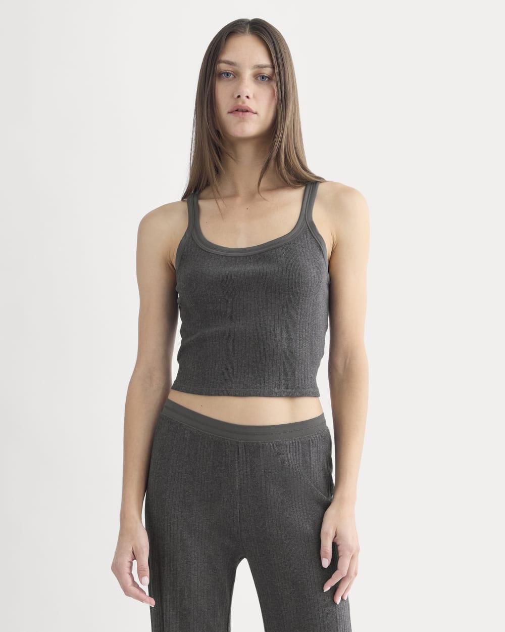 Lounge Rib Tank in Heathered Soot — front view