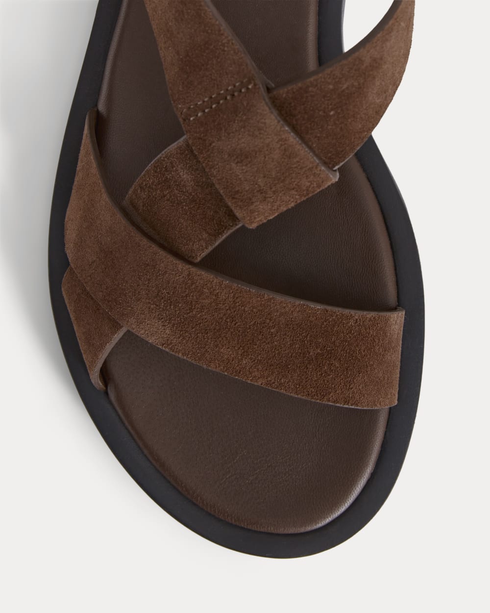 The City Strap Sandal in Burnt Umber Suede — detail view