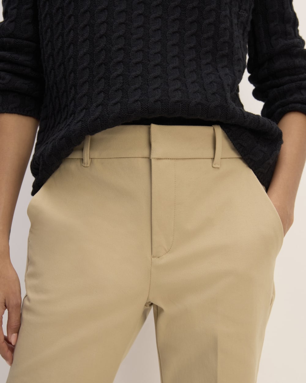 The Bi-Stretch Flare Pant in Cornstalk — detail view
