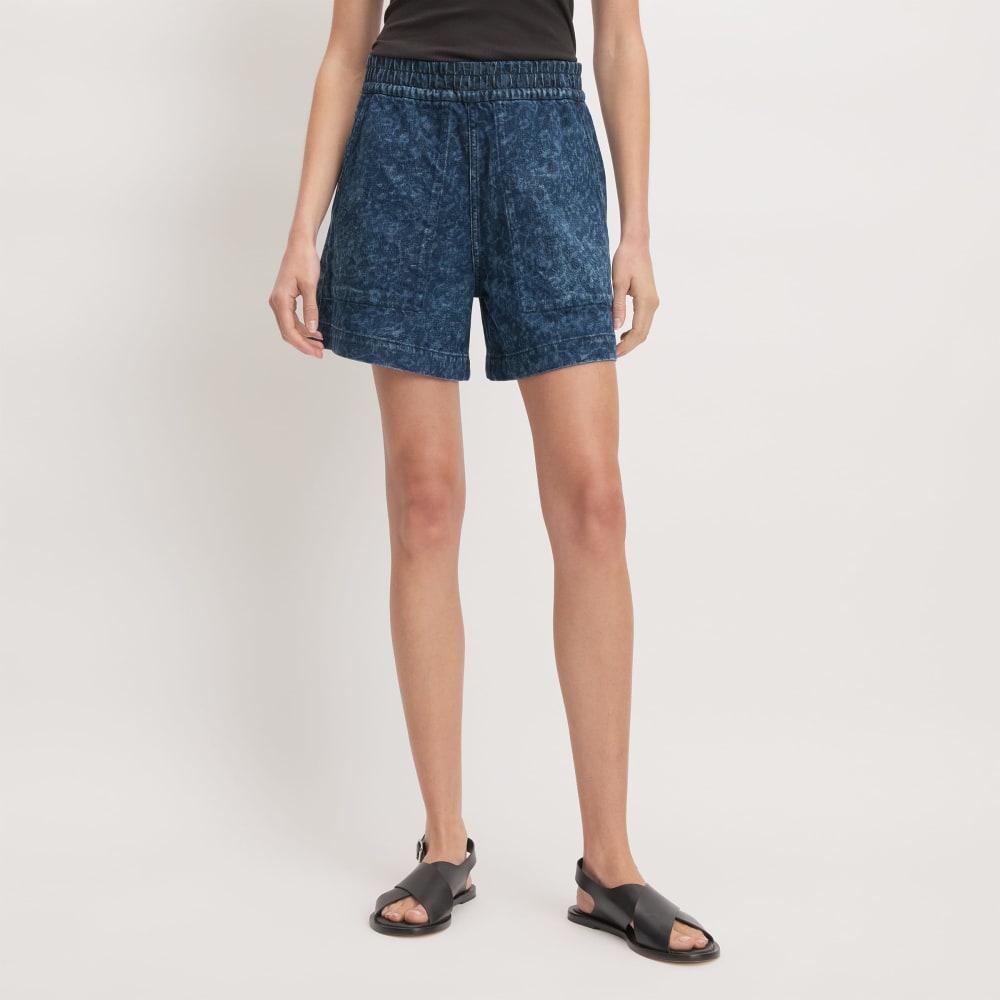 The Denim Utility Short in Dark Painterly Strokes — front view