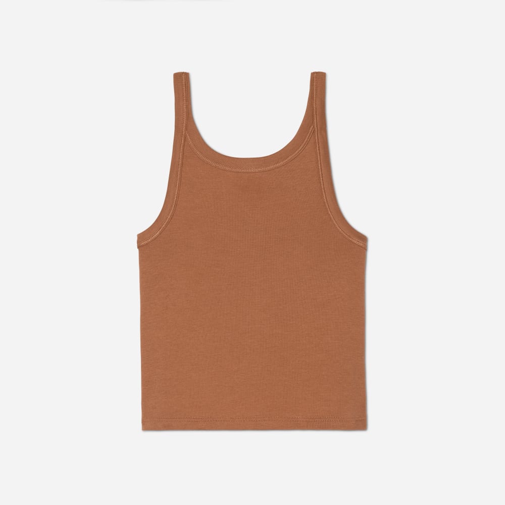 The Pima Micro-Rib Short Tank in Tawny Brown — front view