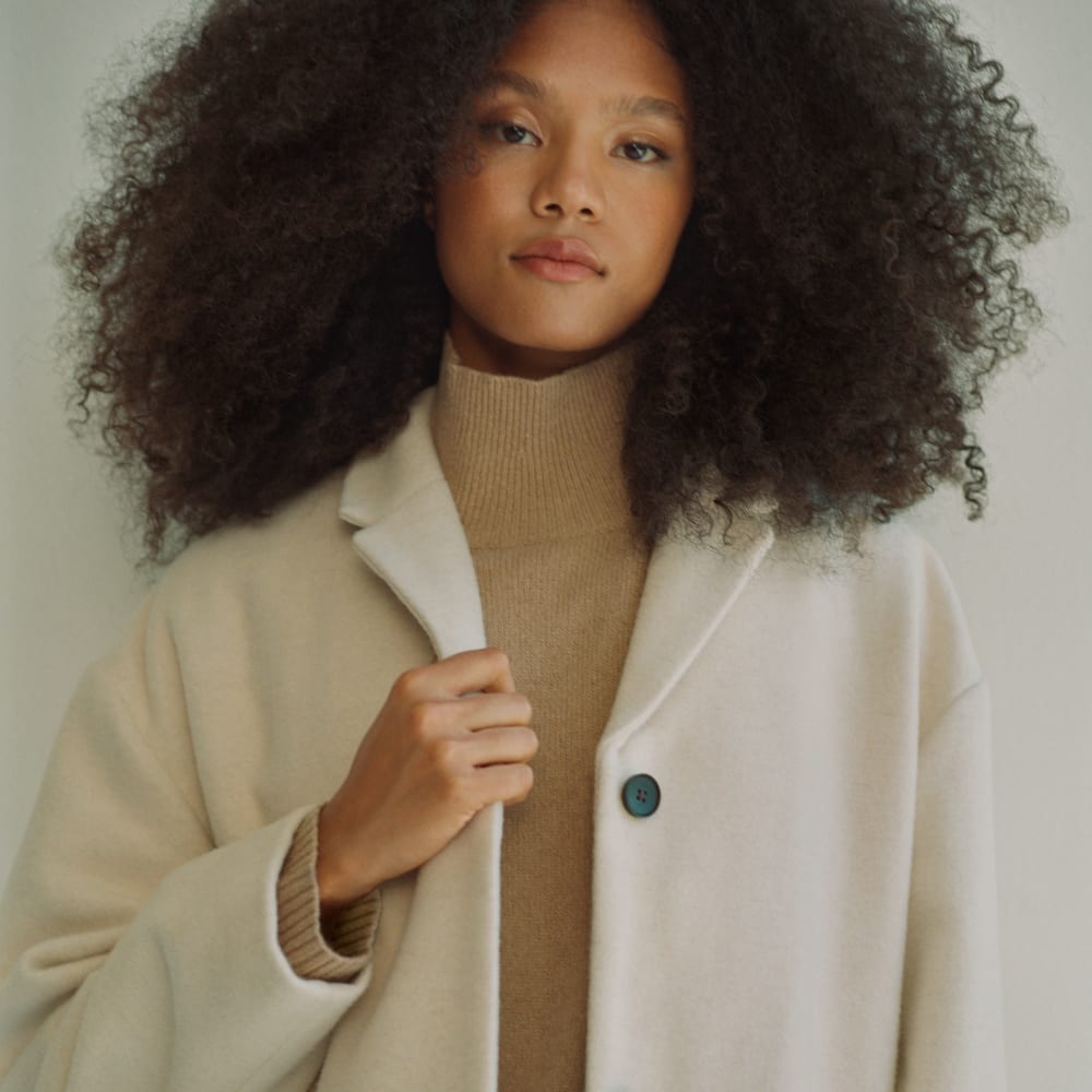 The Italian ReWool® Cocoon Coat in Cream — detail view