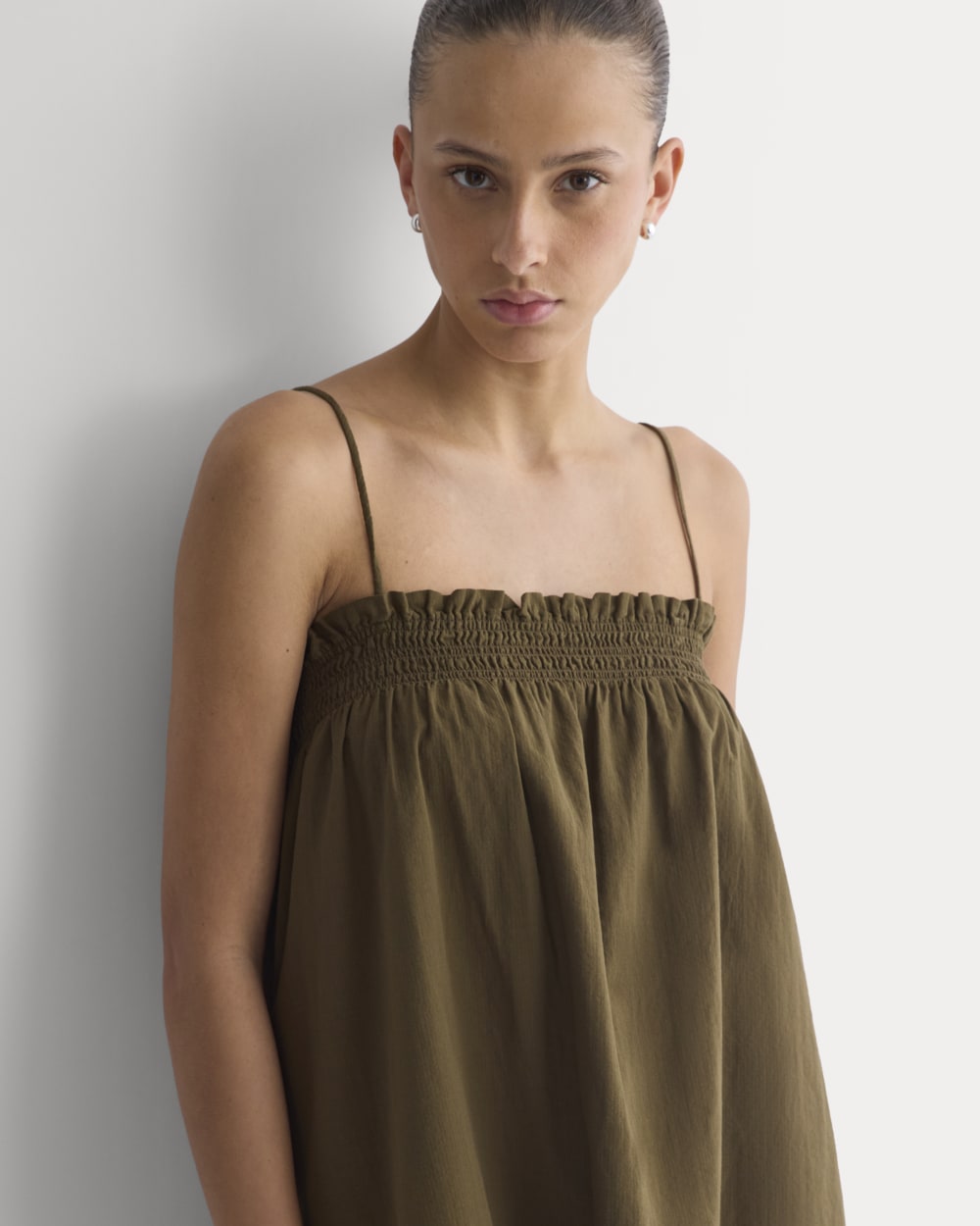 Gauze Smocked Dress in Beech — detail view