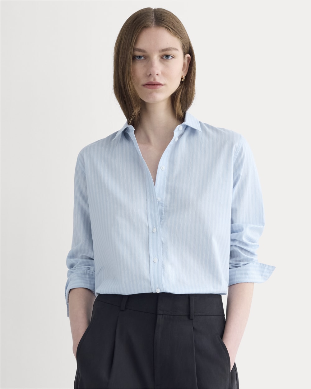 The Must-Have Shirt in Silky Cotton in Forever Blue / Optic White — front view