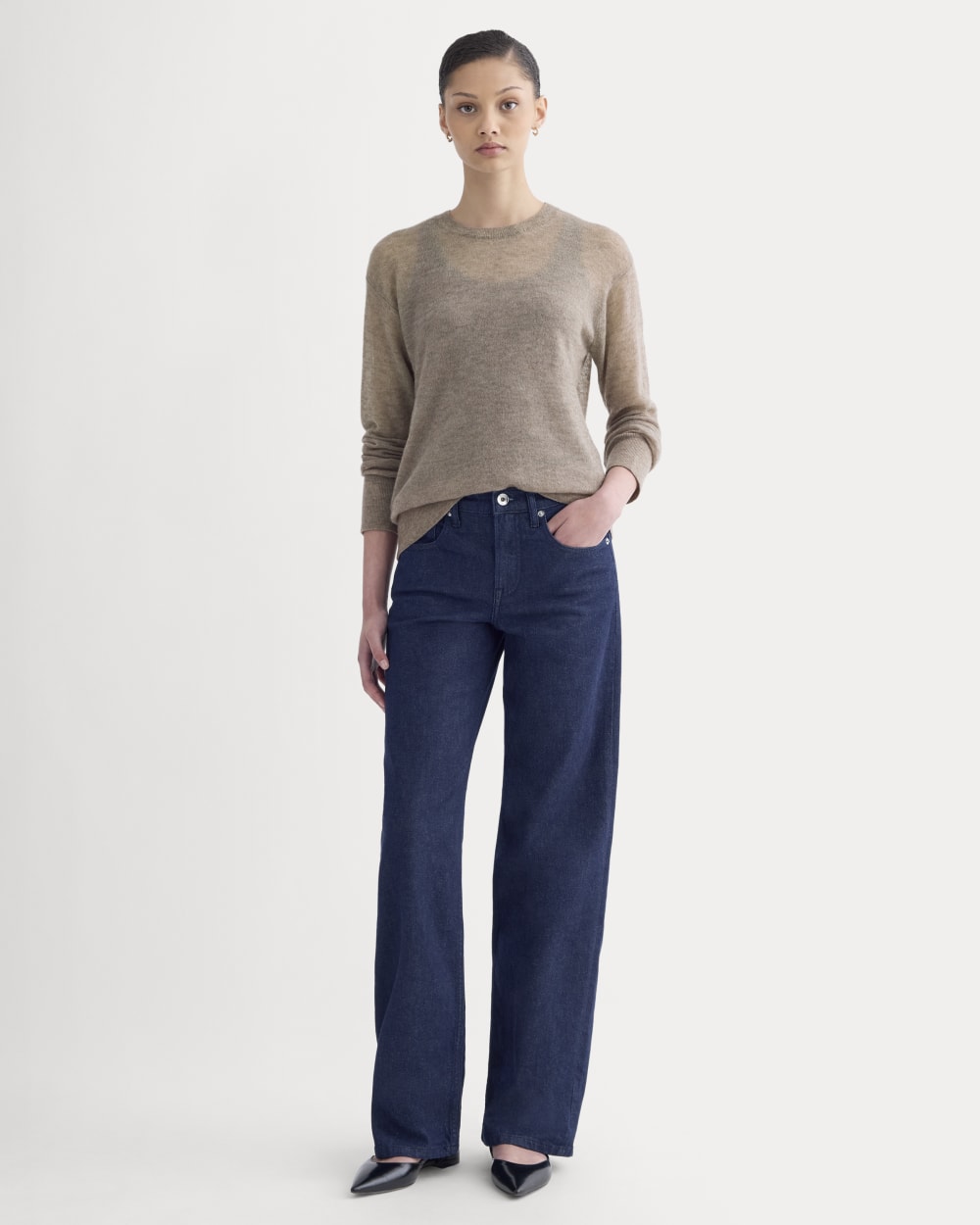 The Air Alpaca™ Relaxed Crew Top in Heathered Chocolate Chip — detail view