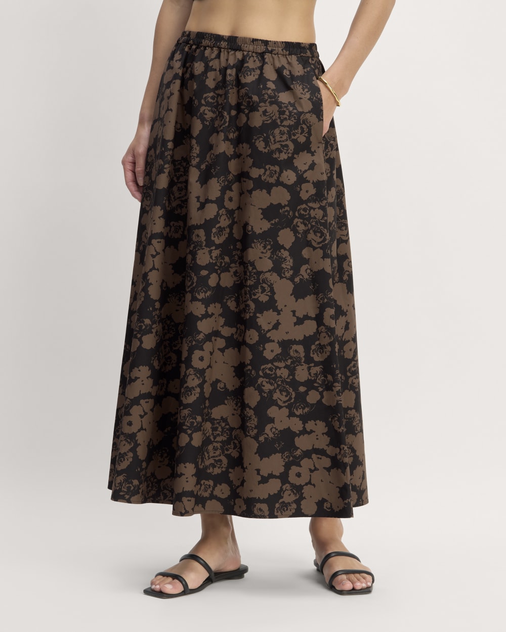 The Supima® Pull-On Maxi Skirt in Black / Cocoa Floral — detail view