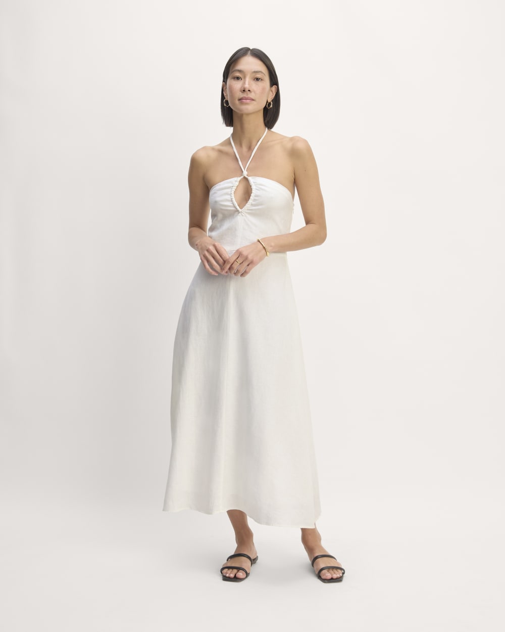 The Linen Halter-Neck Dress in White — front view