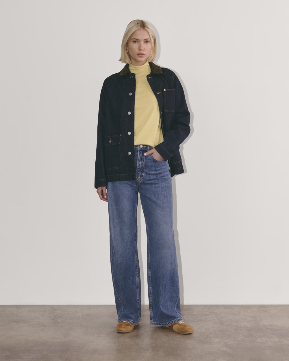 The Funnel Neck in Cotton Cashmere in Parsnip — detail view
