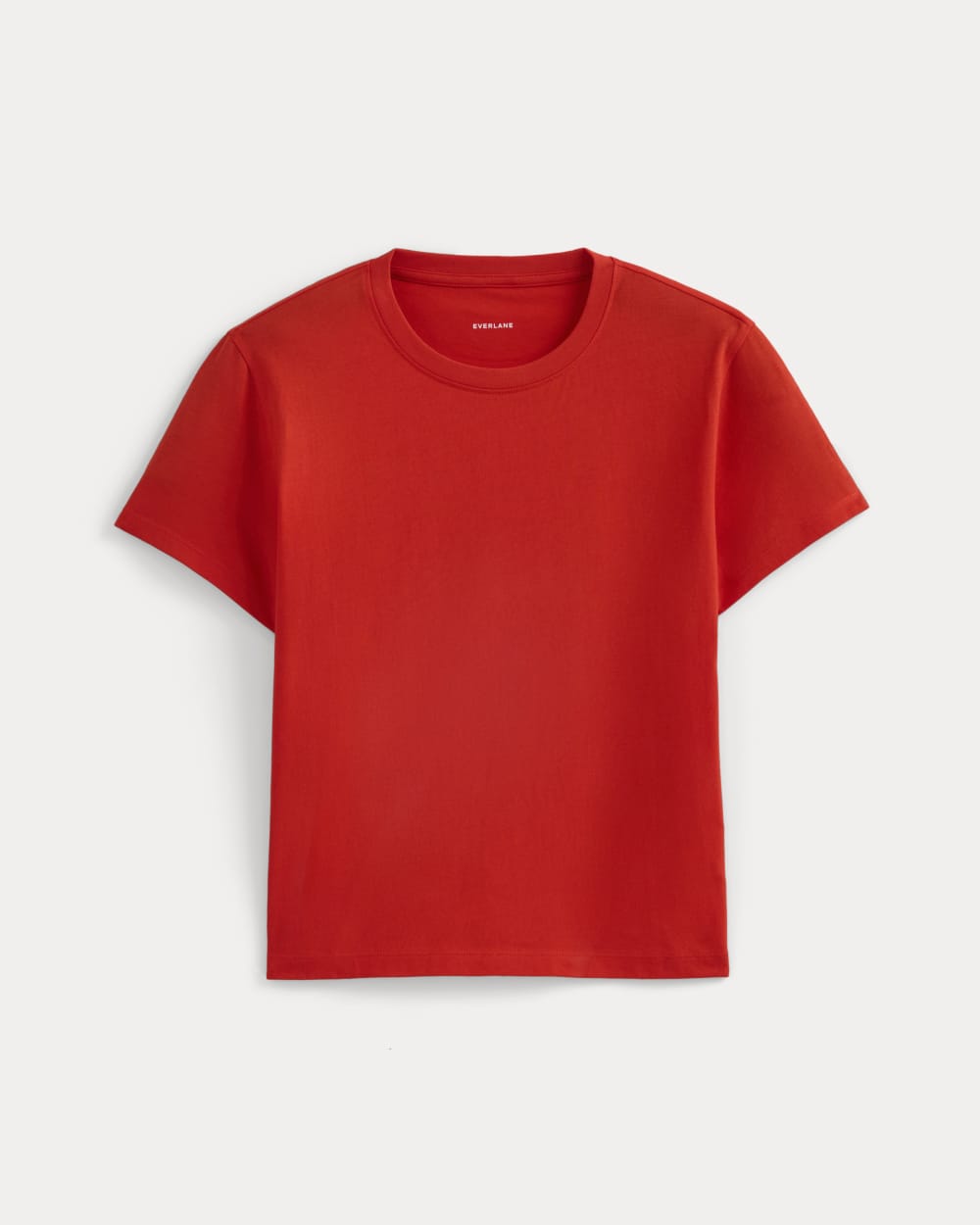 The Box-Cut Tee in Essential Cotton in Fiery Red — detail view