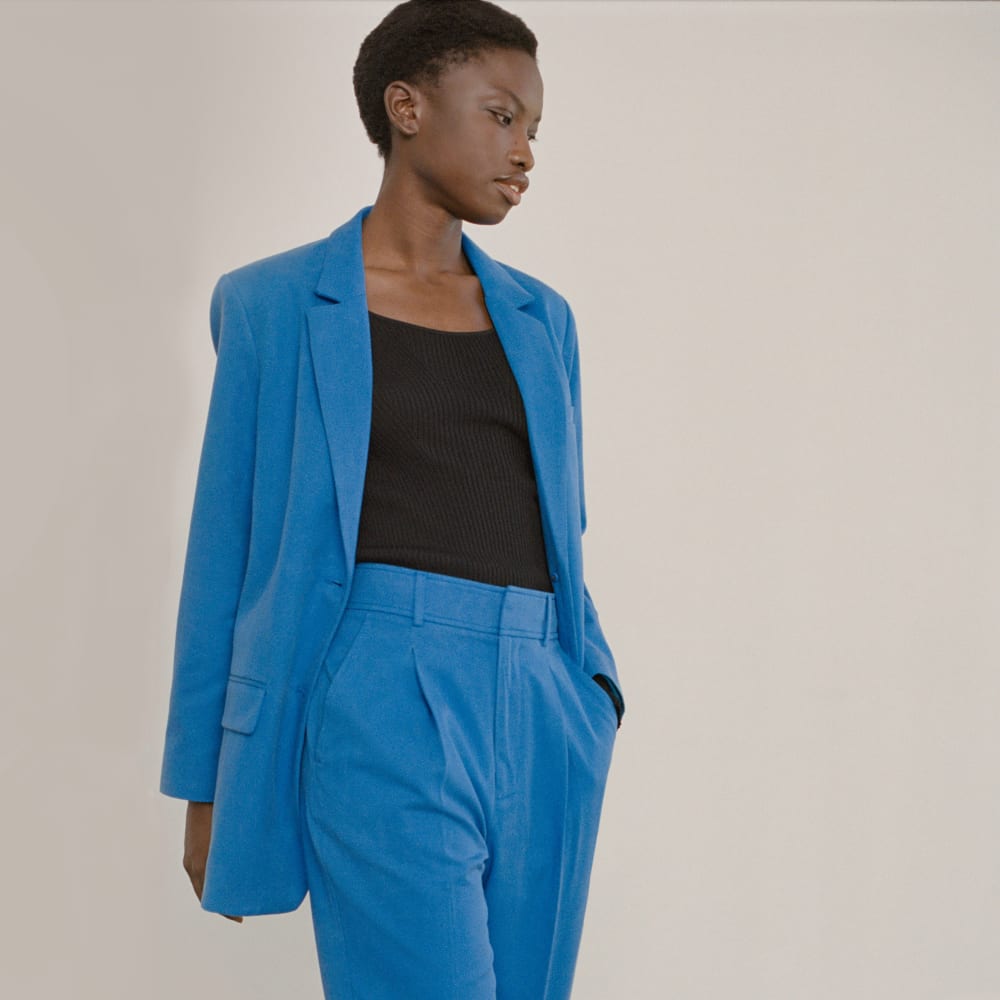 The Oversized Blazer in Buttersmooth in Brilliant Blue — detail view