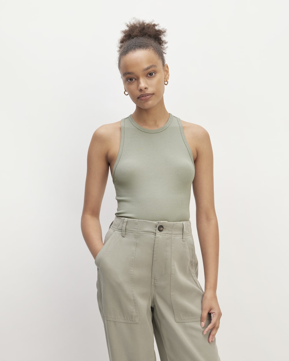 The Luxe Rib Racerback Tank in Sage Green — front view