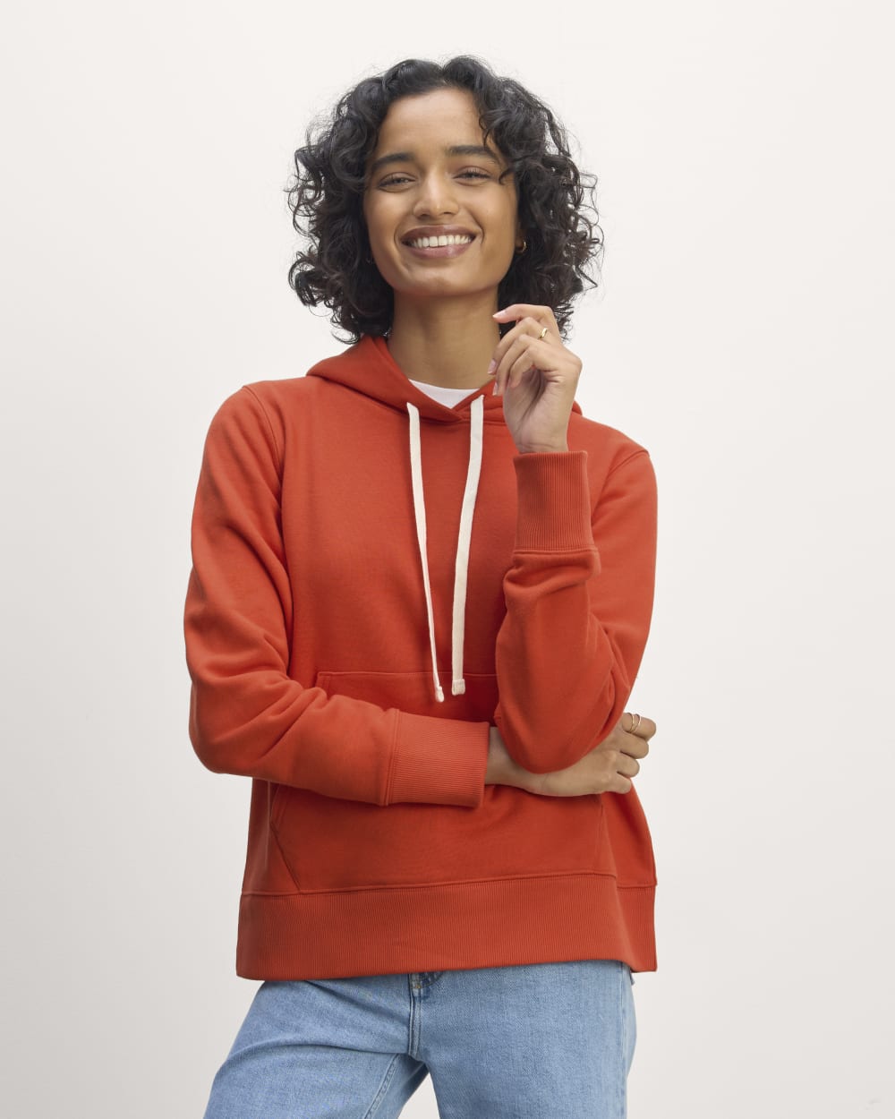 The Off-Duty Terry Hoodie in Poppy Red — front view