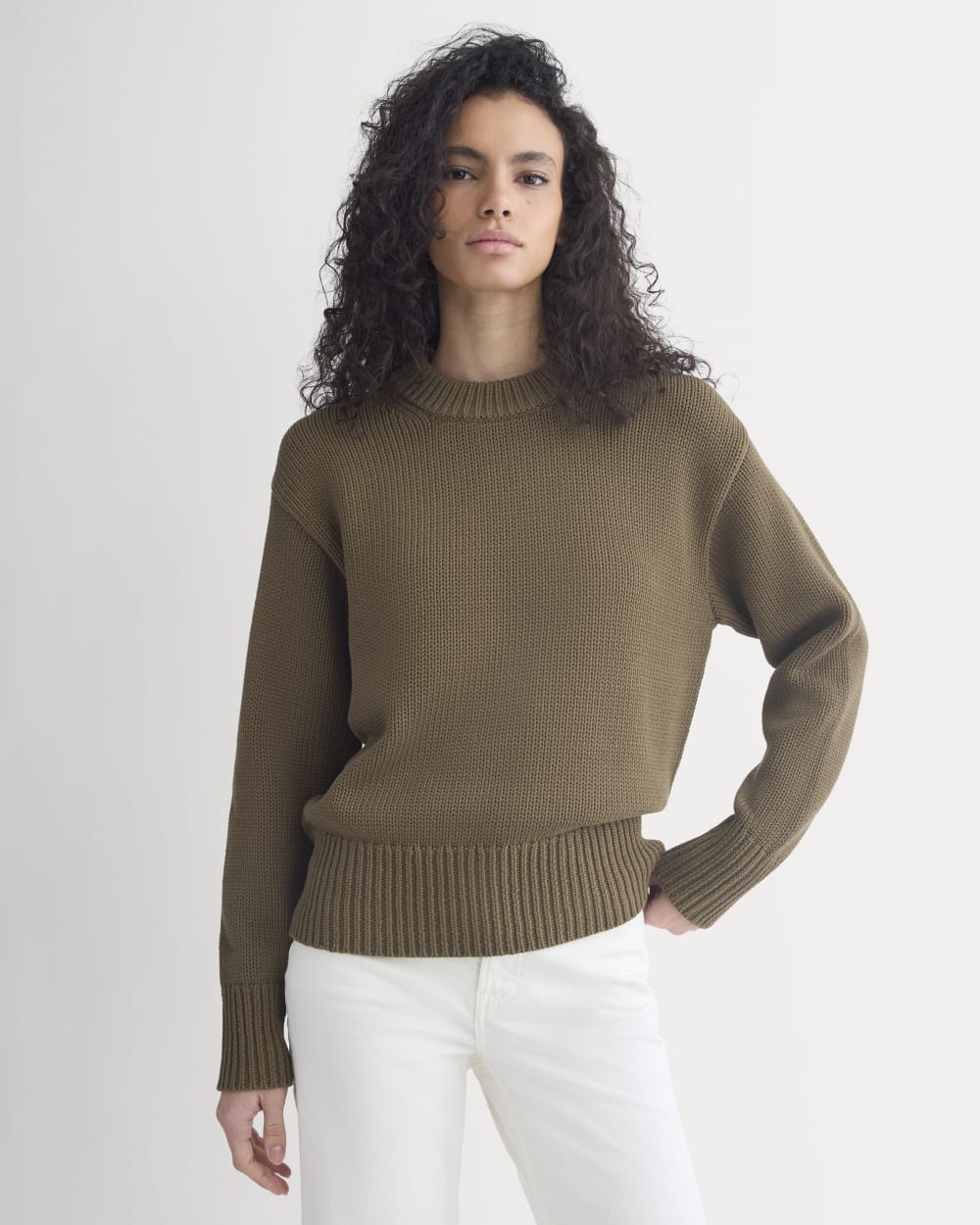 Oversized Cocoon Crew in Elevated Cotton in Beech — detail view