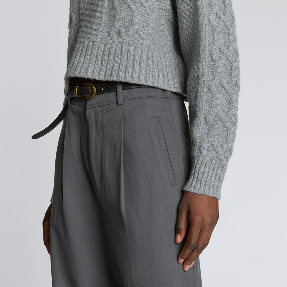 The Felted Merino Cropped Cable Sweater in Heathered Mid-Grey — detail view
