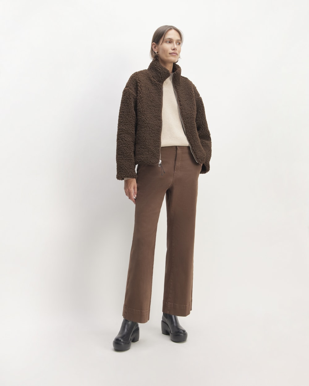 The ReNew Fleece Full Zip in Earth Brown — detail view