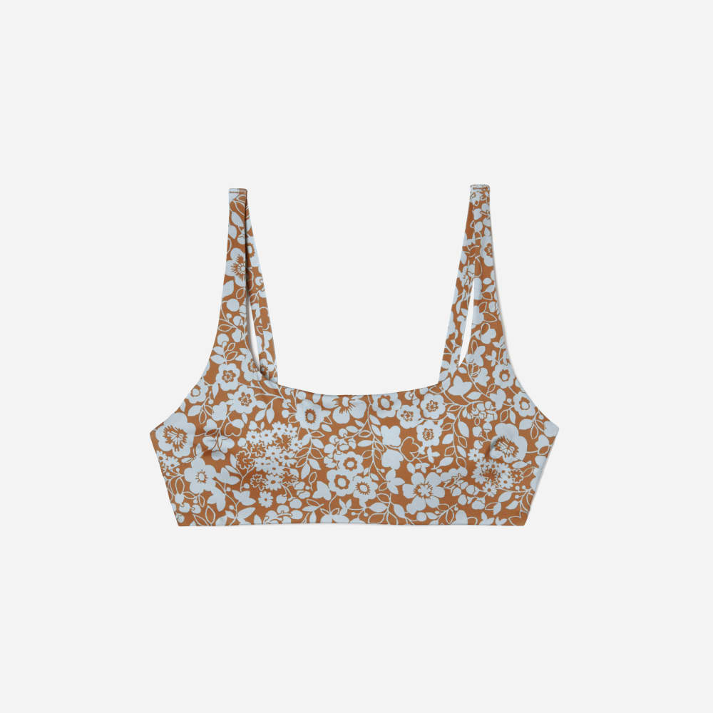The Square-Neck Bikini Top in Honey Floral — front view