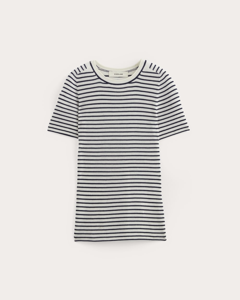 The Sweater Tee in Ultrasoft Merino in Bone/Navy — alternate view