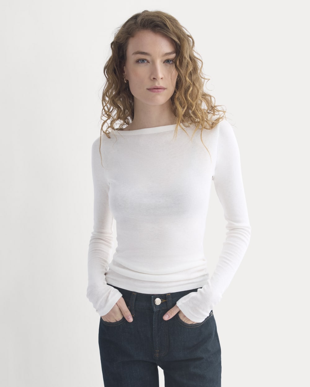 Tissue Boatneck Top in Bone — front view