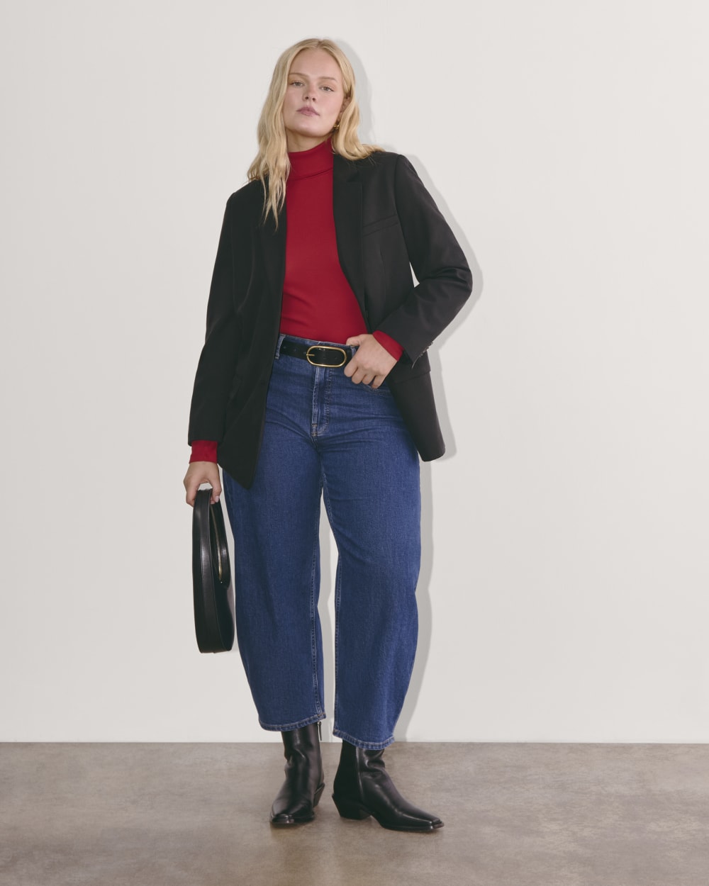 The Luxe Rib Turtleneck in Berry Red — detail view