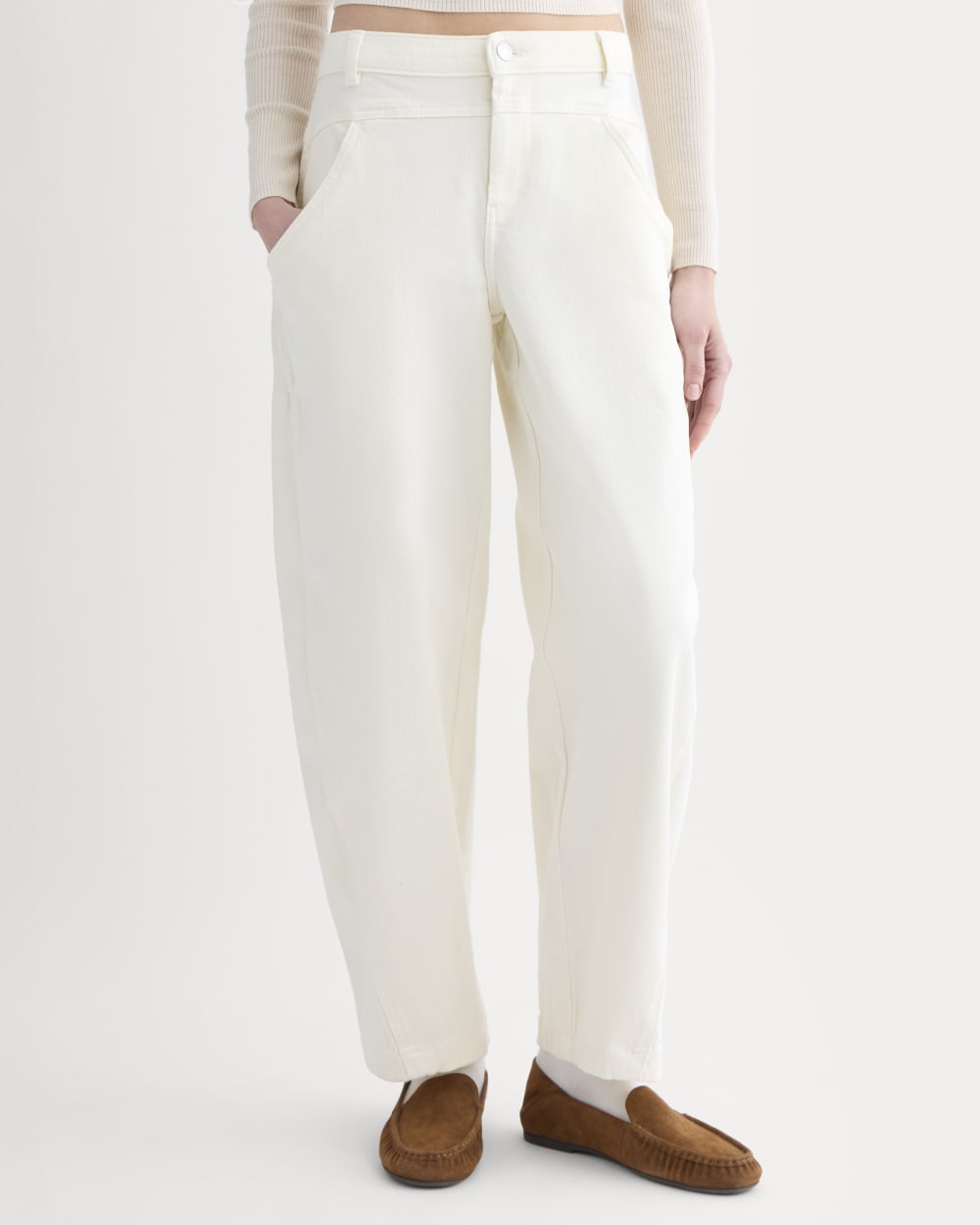 Double-Stitch Barrel Pant in Bone — detail view
