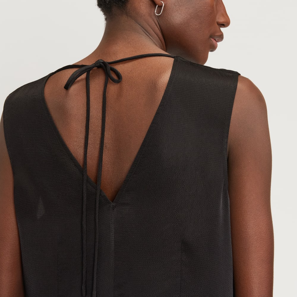 The Satin V-Neck Top in Black — detail view