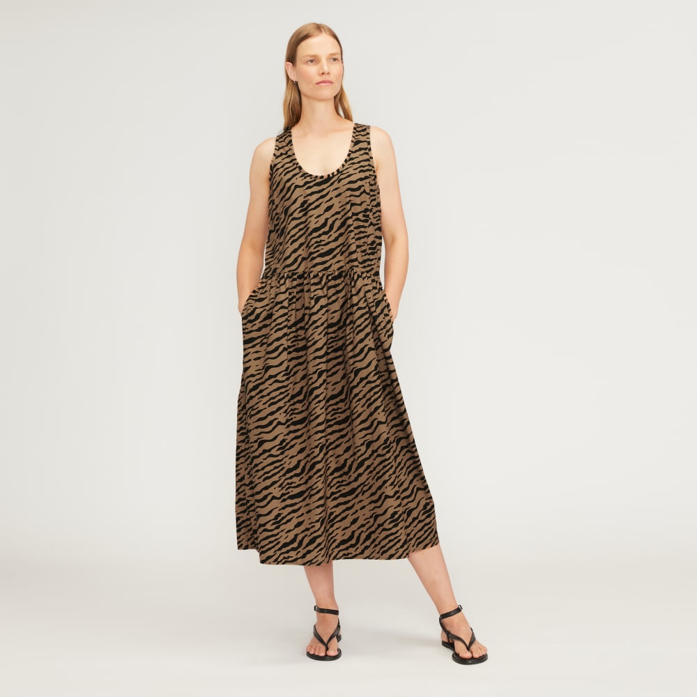 The Poplin Summer Dress in Tiger Stripe Toasted Coconut — front view