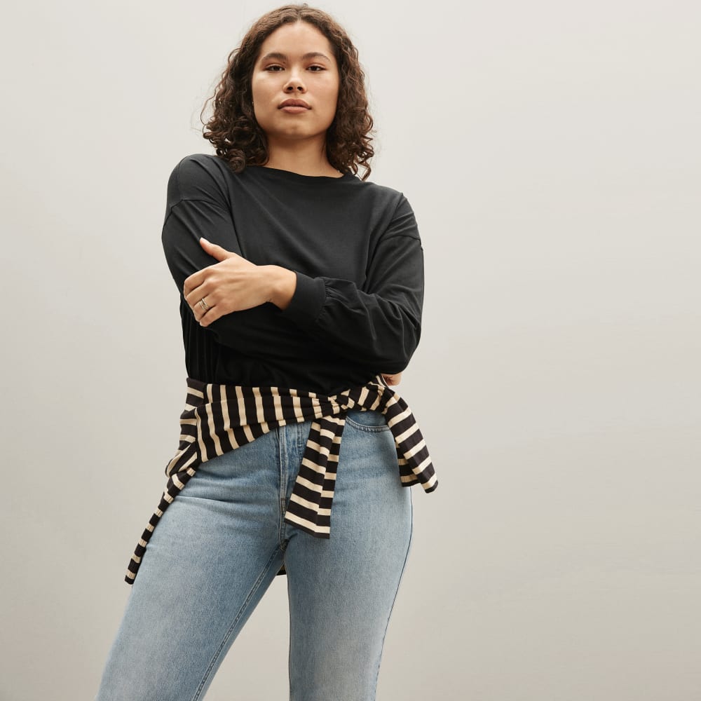 The Organic Cotton Long-Sleeve Tee in Black — alternate view
