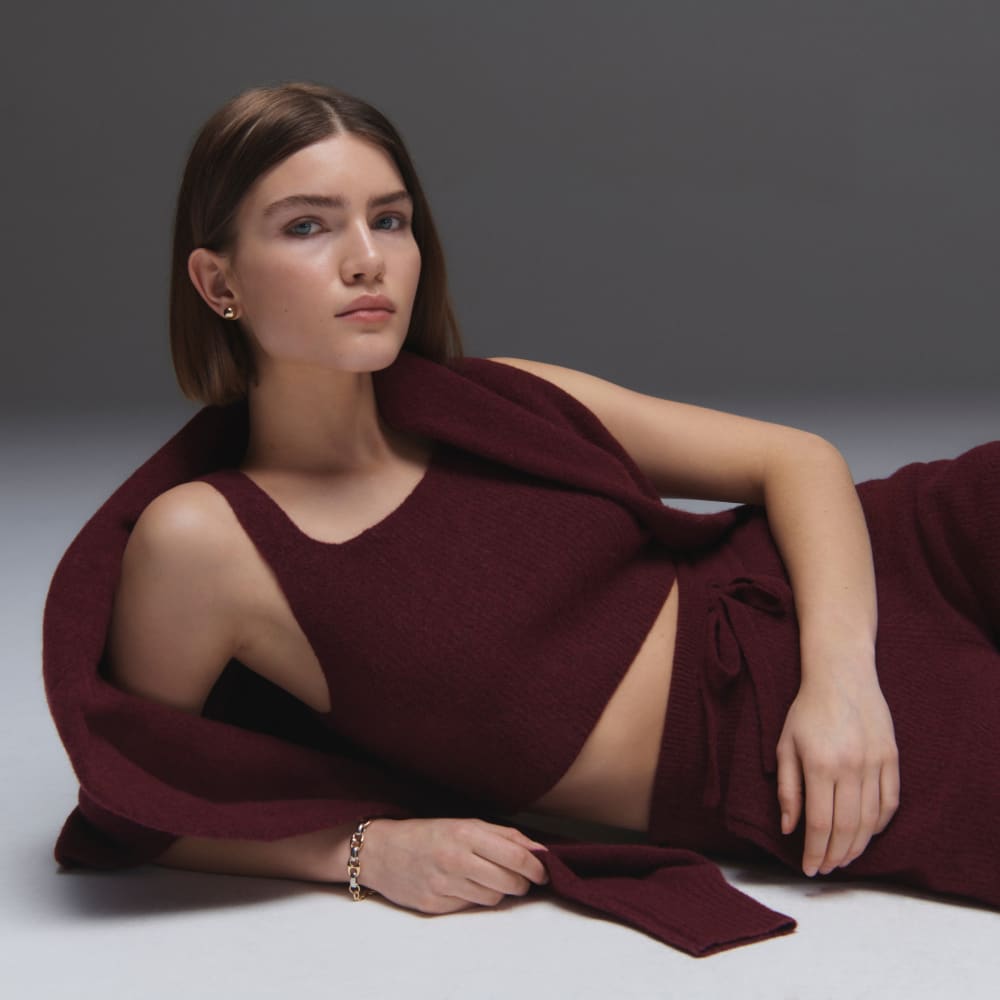 The Cozy-Stretch Tank in Brandy — detail view