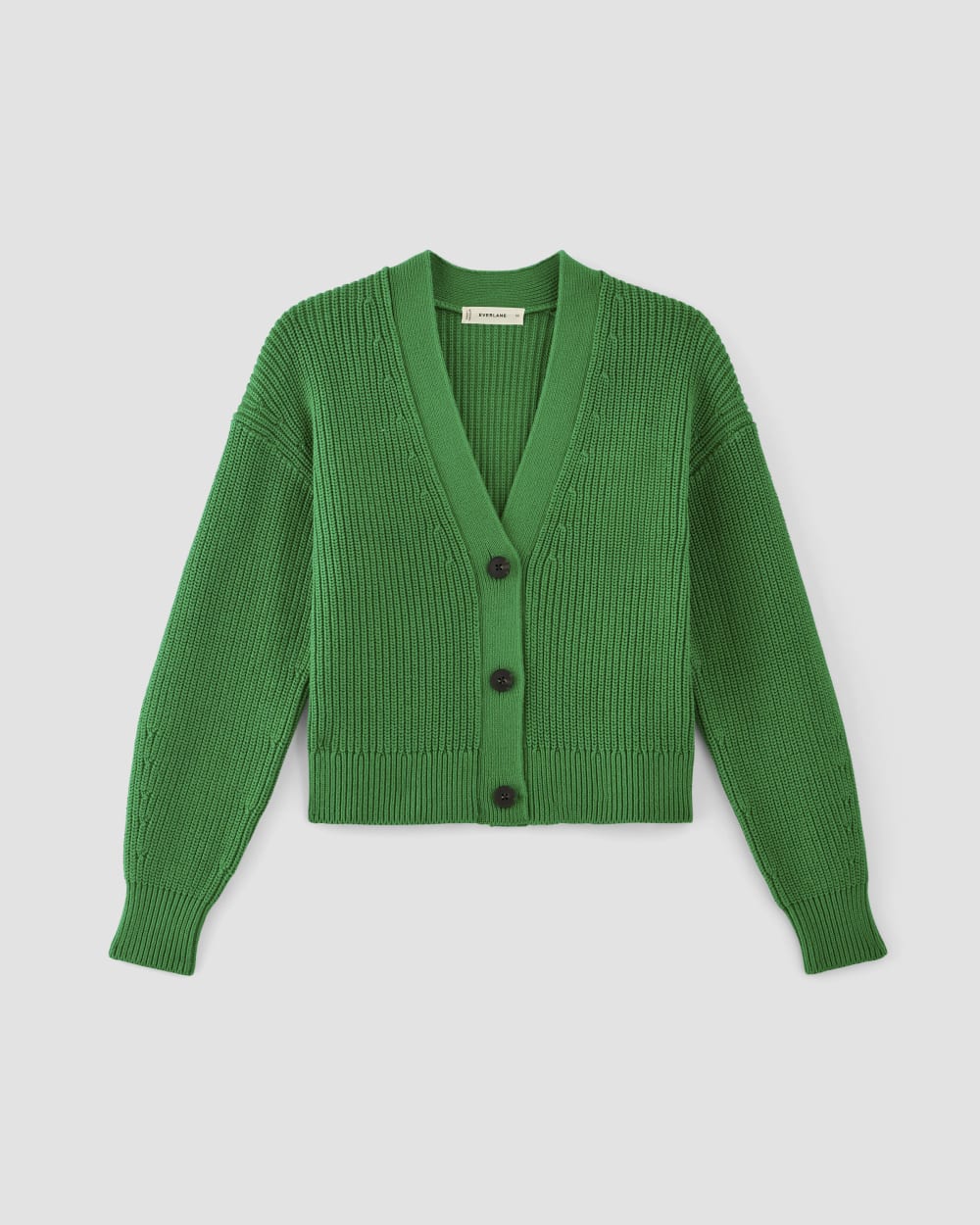 The Boxy Cardigan in Everyday Cotton in Grass Green — alternate view